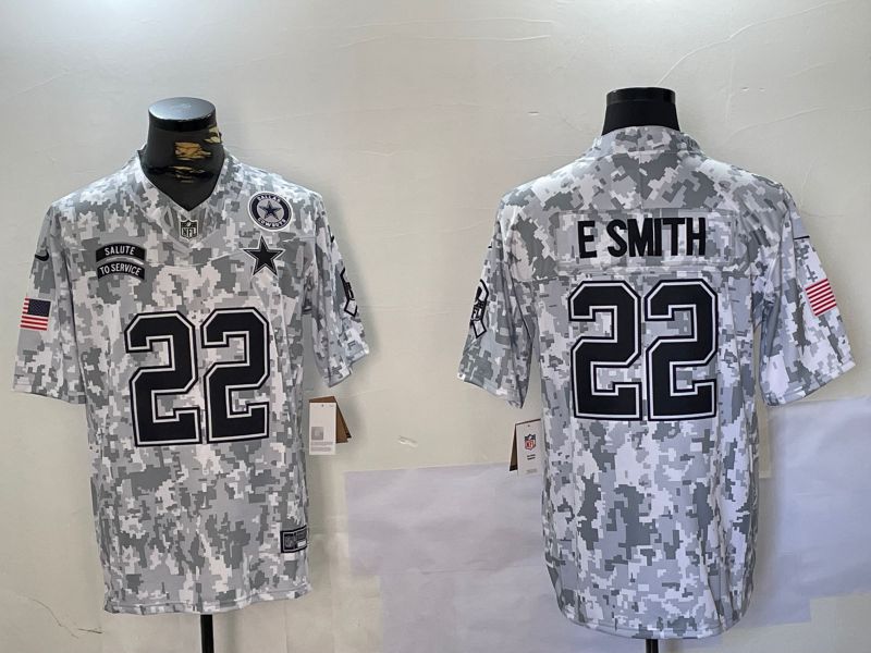 Men Dallas Cowboys #22 E.Smith Nike Arctic Camo 2024 Salute to Service Limited NFL Jersey style 2